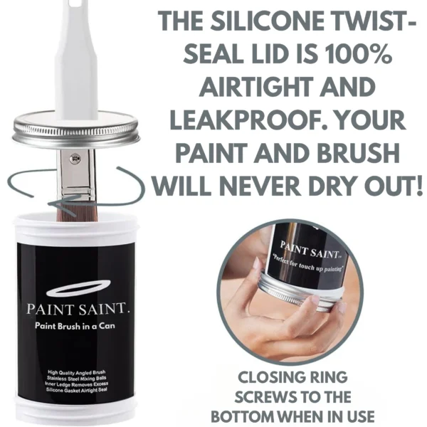 Silicone seal on the airtight Paint Saint for fresh paint and brush anytime.
