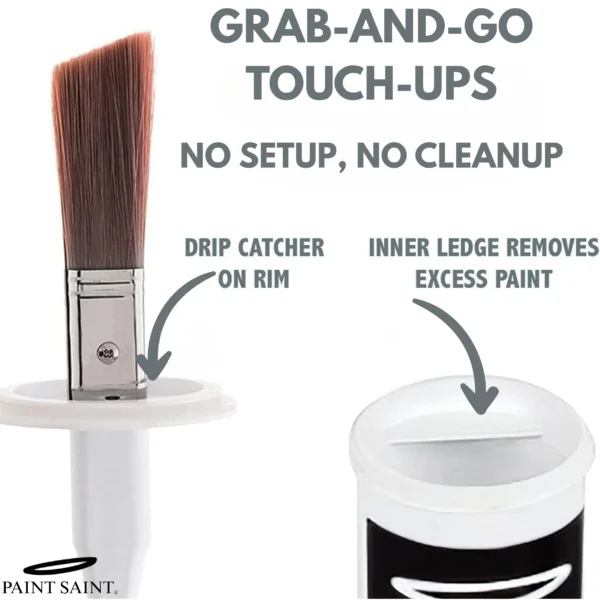 Drip catcher and inner shelf for wiping excess paint off brush.